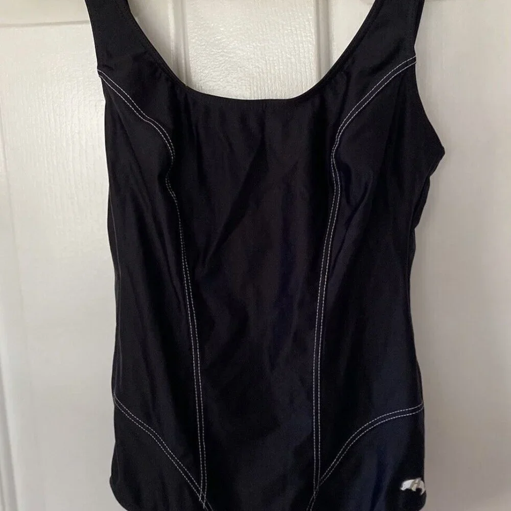 Anita Classix One Piece Swimsuit Size 8 Black White Stitching C Cup Vintage Look